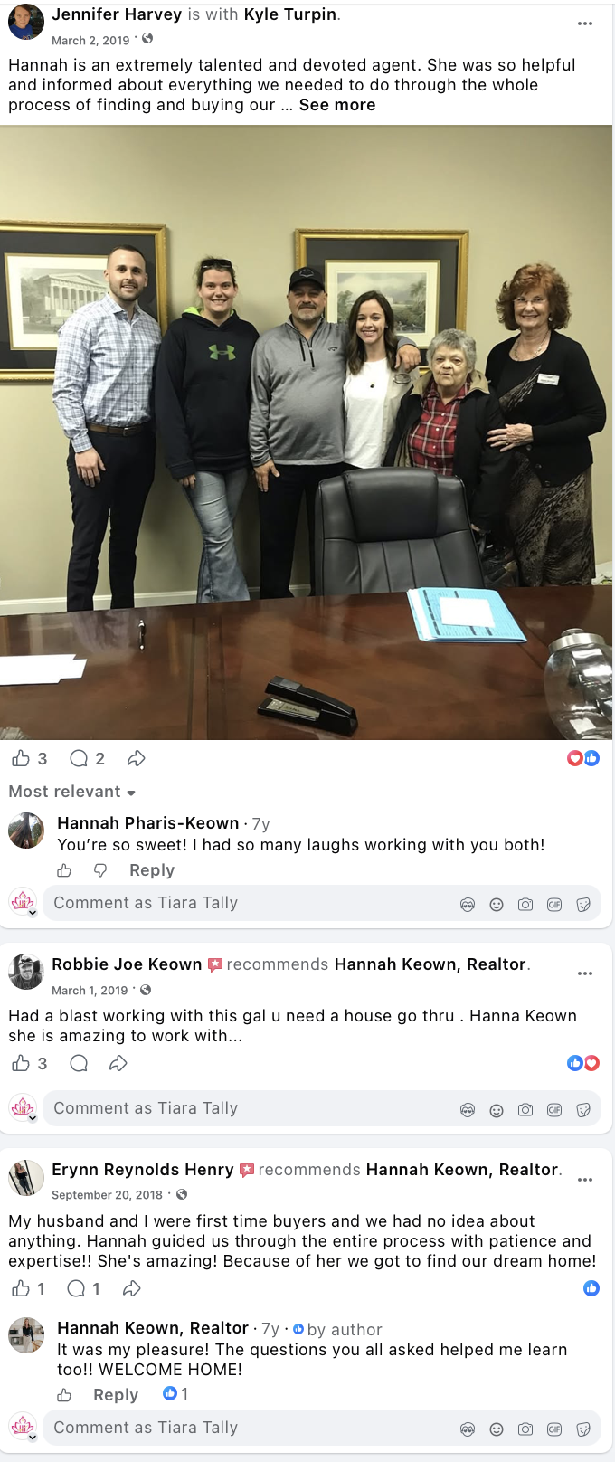 Earlier client recommendations for Hannah Keown